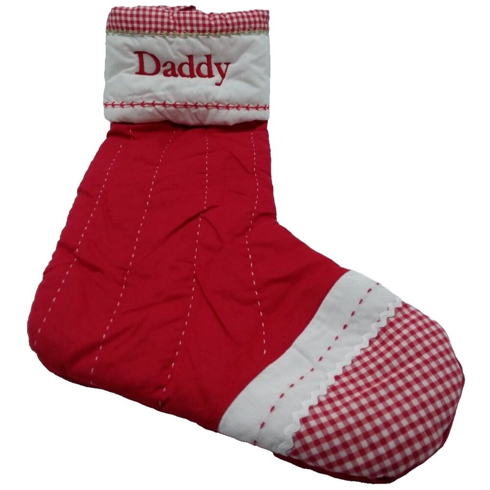 Pottery Barn Kids Daddy Christmas Stocking Gingham Holiday Quilted Red Xmas